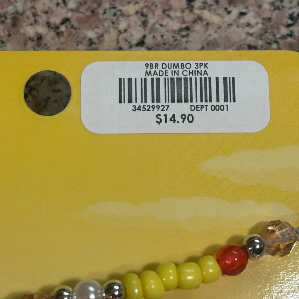 Disney Dumbo Kids Beaded Bracelet Set of 3-Multicolor NWT